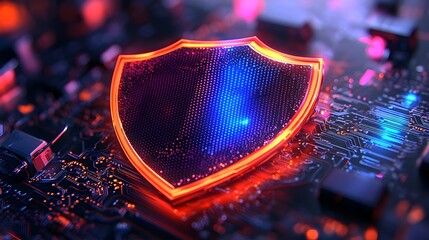Cyber Security Shield on Circuit Board