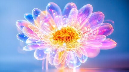 Obraz premium Luminous flower, glowing petals, blue background, digital art, website design