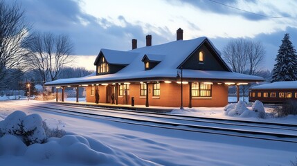 Snowy train station at twilight (2)