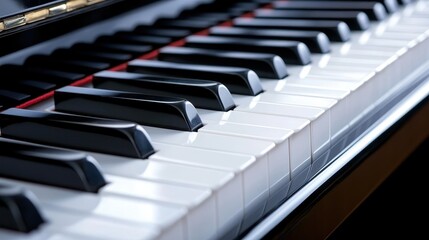 An artistic close-up capture of shiny black and white piano keys showcasing the beauty of music, inviting viewers to appreciate the elegance of musical instruments.