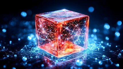 Glowing Cube Network Data Digital Art Abstract Background