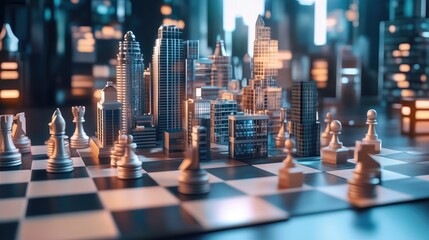 3d rendering Cityscape Strategy: Chessboard and Modern Metropolis AI Generative
