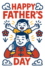 Happy Father's Day with Joyful Asian Father and Son