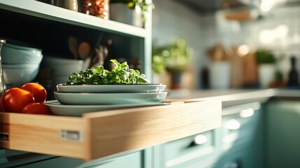 An inviting modern kitchen scene featuring fresh ingredients arranged elegantly, symbolizing culinary creativity and healthy home cooking.