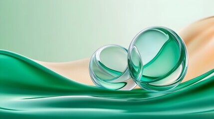 Teal spheres on flowing abstract background