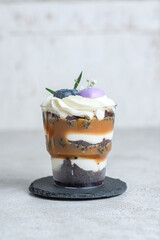Chocolate trifle with homemade salted caramel.