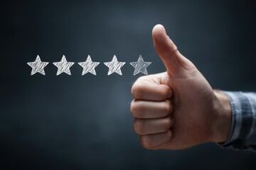 Thumbs up hand with star rating symbol