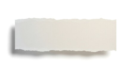 A torn, rectangular piece of off-white paper is displayed on a white background with a subtle drop shadow. The tear reveals a jagged edge on both sides.
