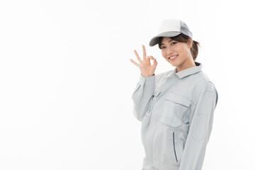 若い女性　作業着　OK
