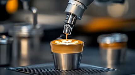 Robotic arm pouring latte art in cafe