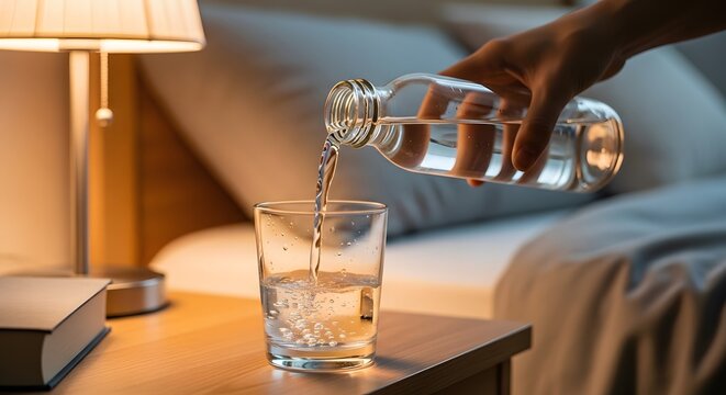 Hydration Habits Pouring a Glass of Water Before Bed for Better Sleep