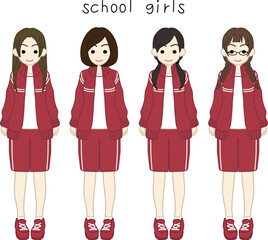 Fototapeta premium ジャージ姿の女子高生4人組カラー
