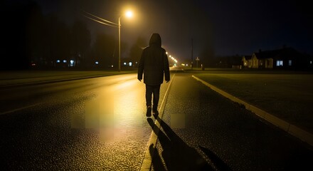 Lone figure walking at night