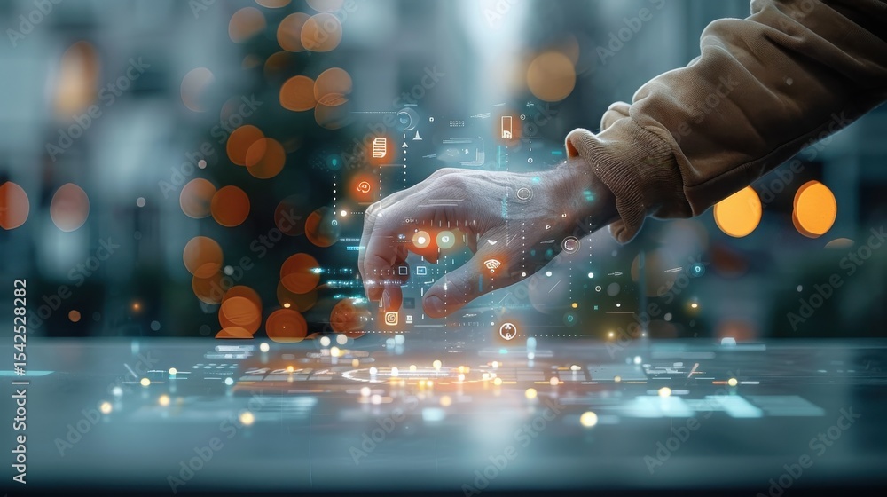 Poster digital interaction urban setting technology visualization modern environment close-up view innovati