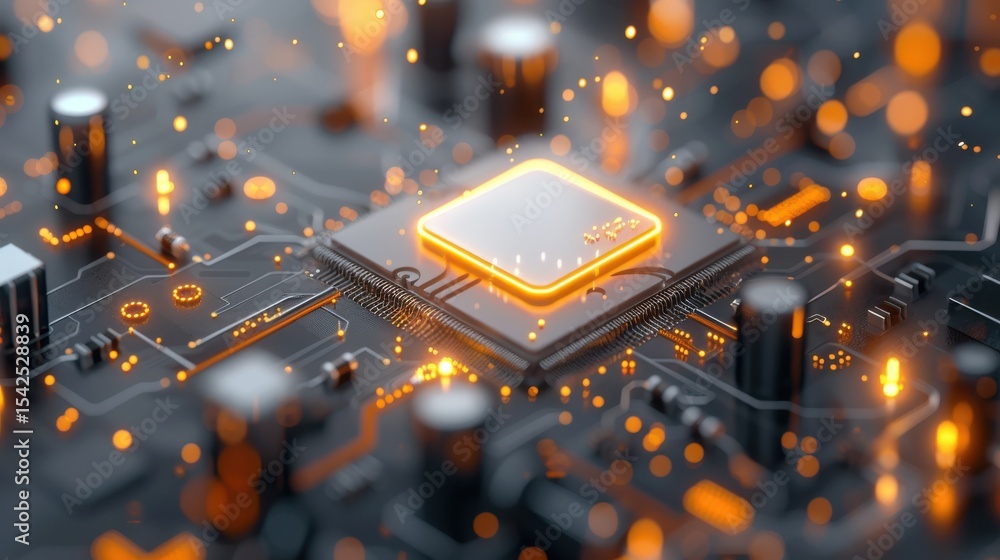 Poster technological innovation showcase digital circuit board 3d render futuristic environment close-up vi