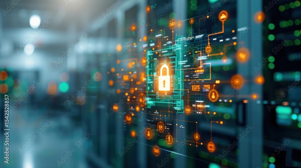 Poster cybersecurity measures in data centers protecting digital assets global infographic tech environment