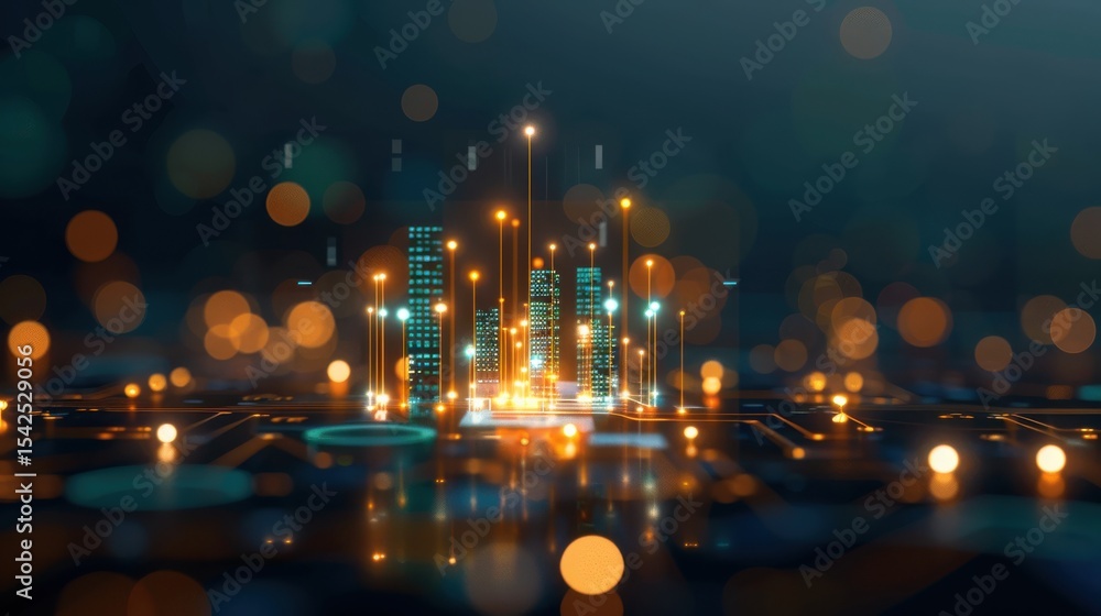 Poster digital cityscape in a futuristic environment abstract technology concept high-tech visualization