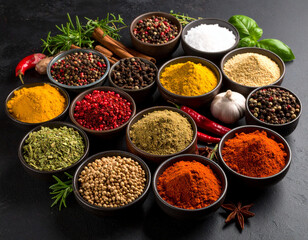 Colorful Assortment of Ground Spices and Seasonings
