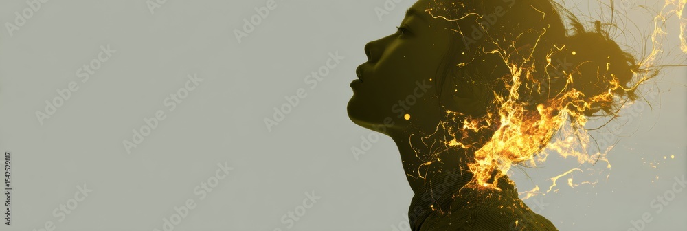 Poster electric sparks surround a stressed silhouette conveying tension and emotion in a minimalistic envir