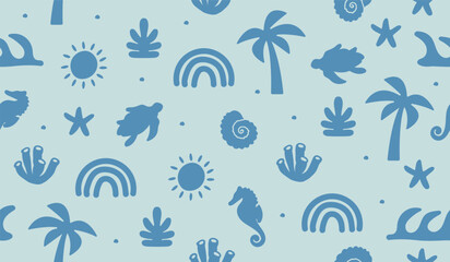 Cute beach vibes pattern background vector design