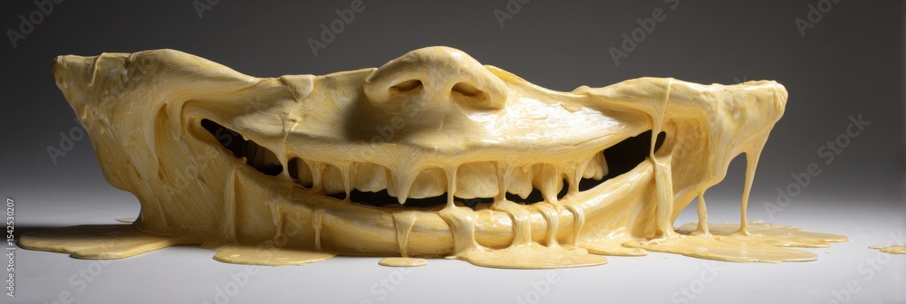 Poster distorted smile melting off face sculpture creating a surreal artwork experience