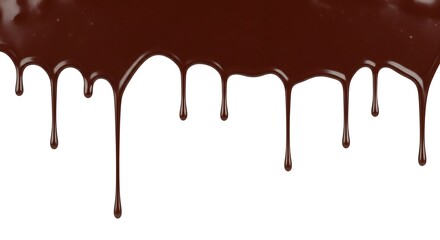 Drips of smooth, dark chocolate cascading down. Isolated on a white background.