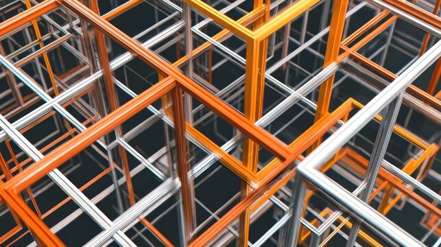 Abstract container grid, geometric arrangement for background use, 3D illustration.