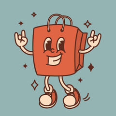 Retro style colored shopping bag mascot, package for  sale promotion and marketing