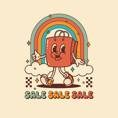 Retro style shopping bag mascot, package promotion and marketing flyer or signboard