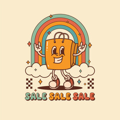 Retro style shopping bag mascot, package promotion and marketing flyer or signboard