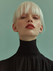 portrait of beautiful young woman with total blond hair