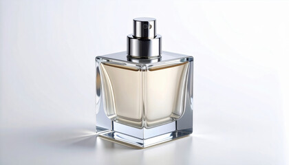 Sleek glass perfume bottle featuring minimalist design and metallic cap, exuding elegance and sophistication. This stylish container is perfect for any fragrance lover