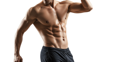 Muscular Torso of a Fit Man Showing Abs and Biceps.
