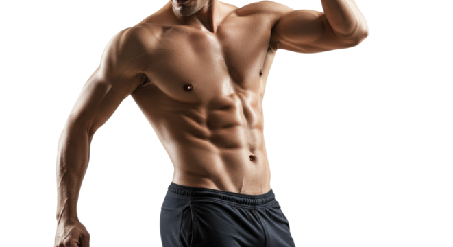 Muscular Torso of a Fit Man Showing Abs and Biceps.