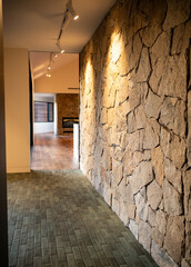 stone feature corridor in a modern house