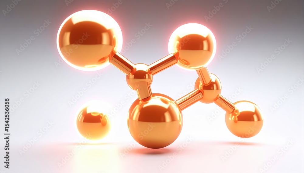 Poster molecular, 3d molecular structure with glossy spheres and connecting rods on a gradient background.