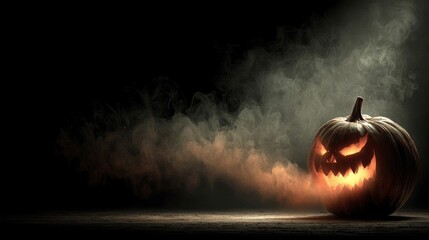 Fototapeta premium Glowing Jack-o'-Lantern in Smoky Dark Setting