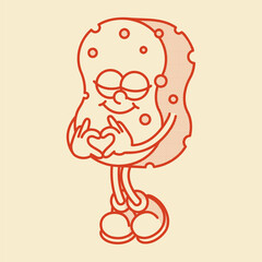 Cute retro sponge mascot with face and legs. Cartoon vector illustration for cleaning, bath, kitchen themes