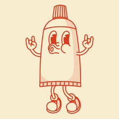 Charming retro tube mascot - toothpaste or cream. Vintage vector illustration for hygiene & cosmetic branding.