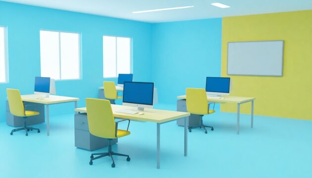 Reskill concept: Workers in co-learning space upgrading digital skills.