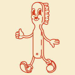 Playful bamboo toothbrush character - cute retro art for natural dental care routines
