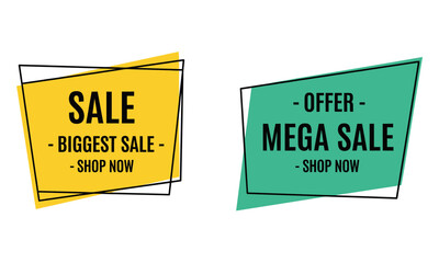 Modern Geometric Sale and Offer Banners: Super Sale & Limited Time. Stylish yellow "Super Sale 50%" and teal "Limited Time Offer" geometric banners for promotions.