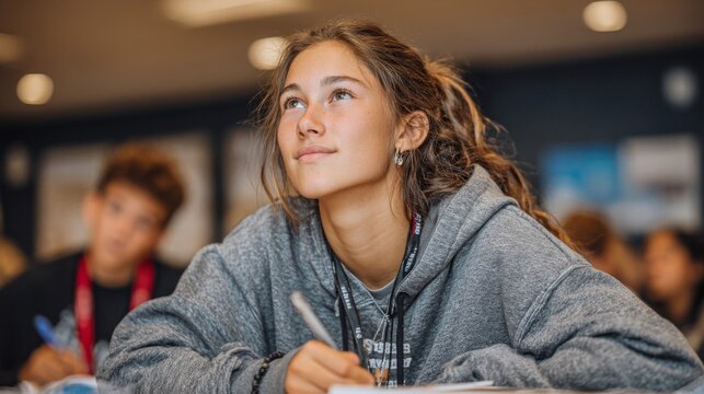 Young Woman Student Taking Notes in Class