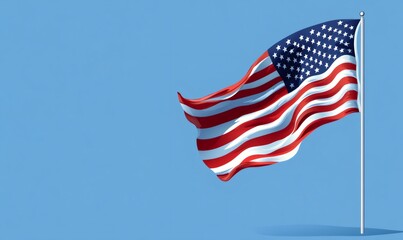 United states flag waving against a clear blue sky, celebrating independence day and patriotism