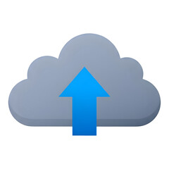 Blue Arrow Uploading to Gray Cloud on Black Background