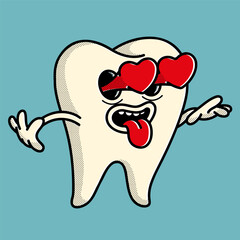 Vibrant 70s-style tooth character - perfect for orthodontist clinics and dental product branding