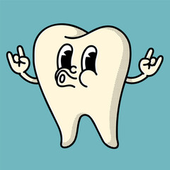 Vibrant 70s-style tooth character - perfect for orthodontist clinics and dental product branding