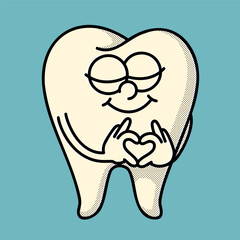 Vibrant 70s-style tooth character - perfect for orthodontist clinics and dental product branding