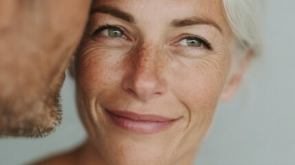 A woman with green eyes and a smile on her face