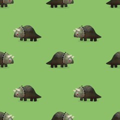 seamless pattern with dinosaurs, decor elements. Colorful illustration, flat style. design for fabric, print, wrapper	
